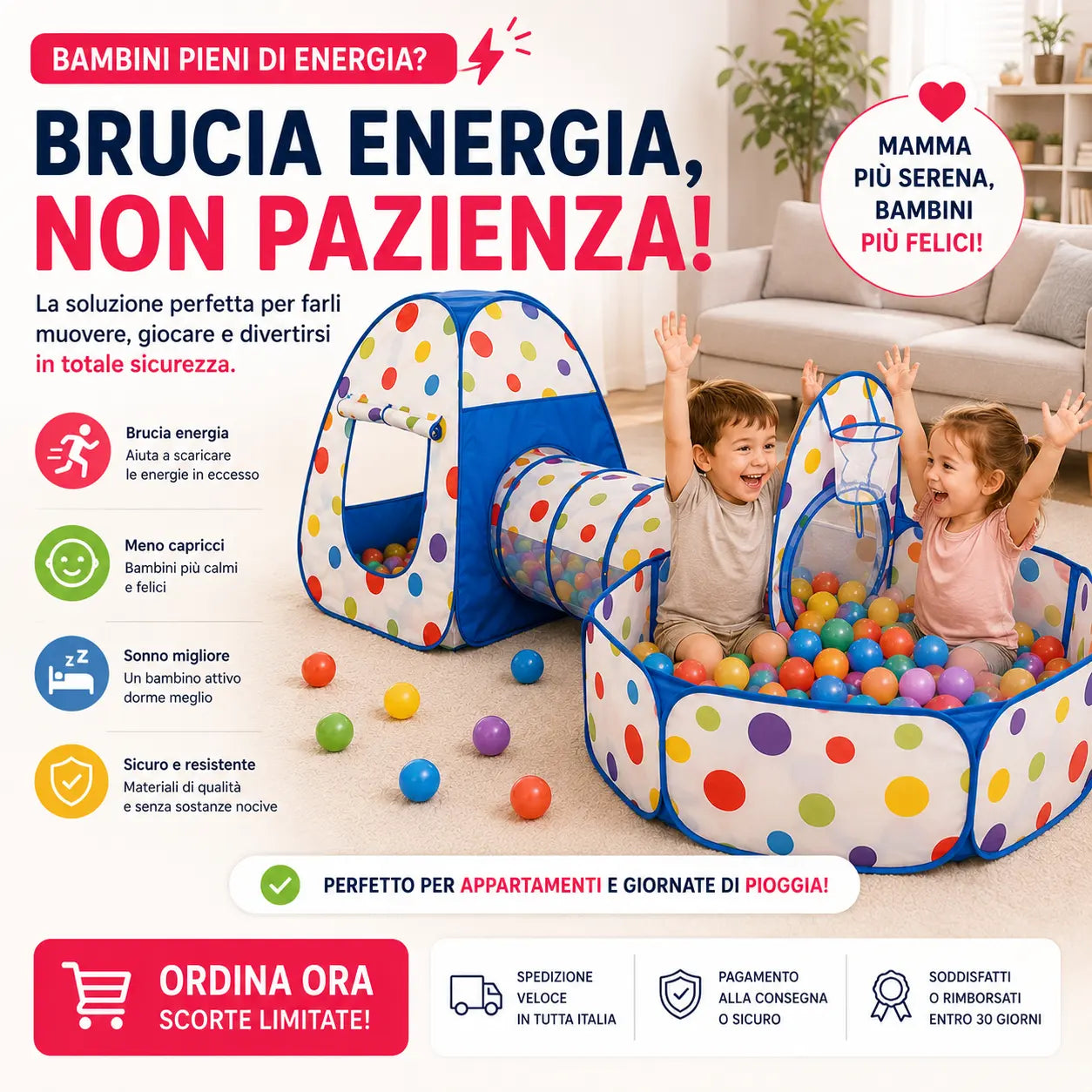 Tenda da gioco per bambini con tunnel - miraviglianegozio