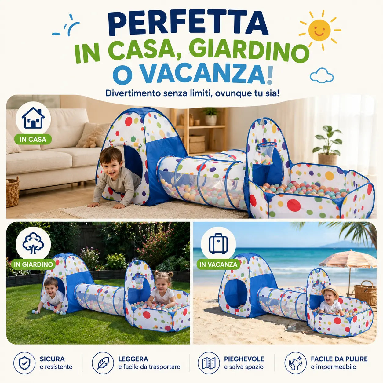 Tenda da gioco per bambini con tunnel - miraviglianegozio