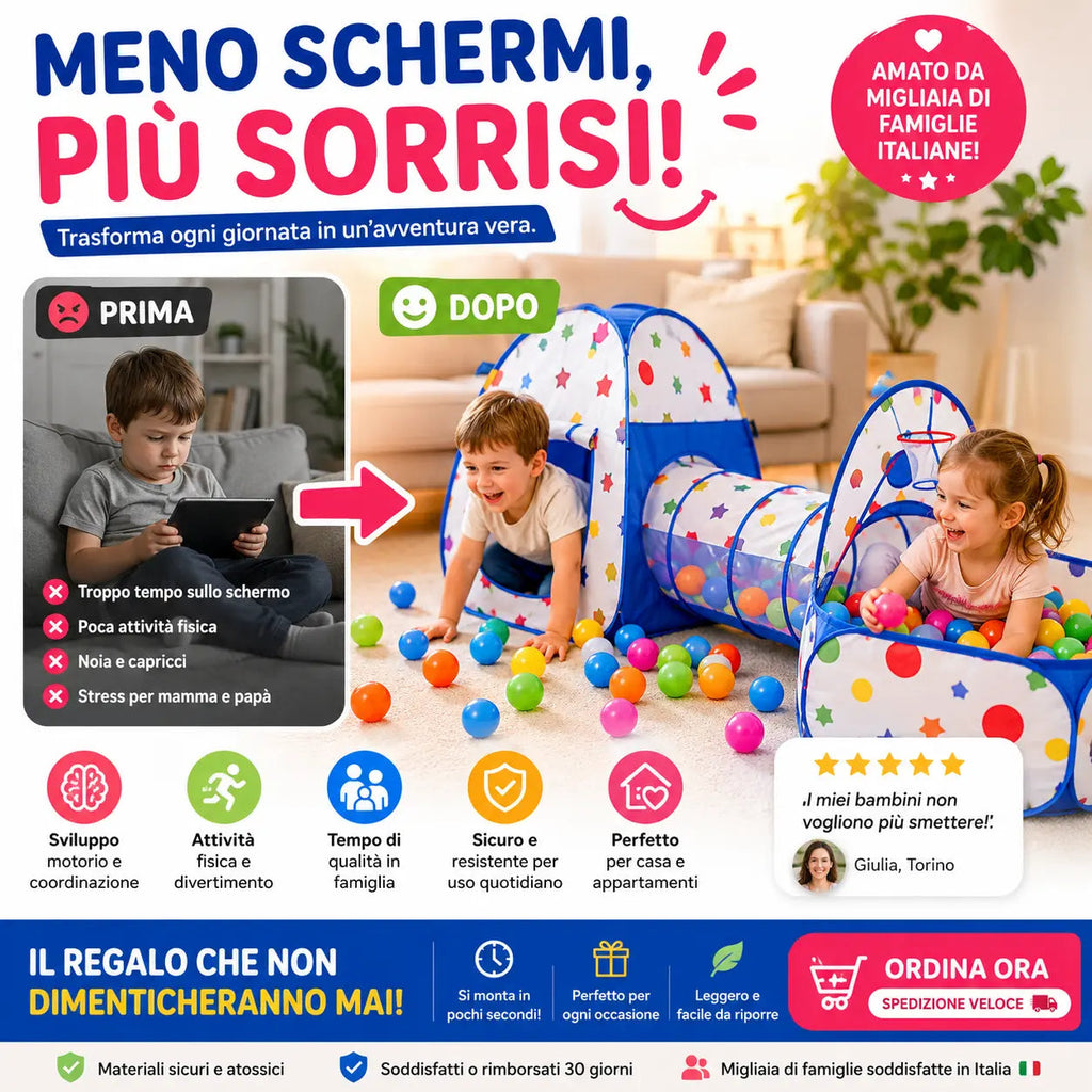 Tenda da gioco per bambini con tunnel - miraviglianegozio