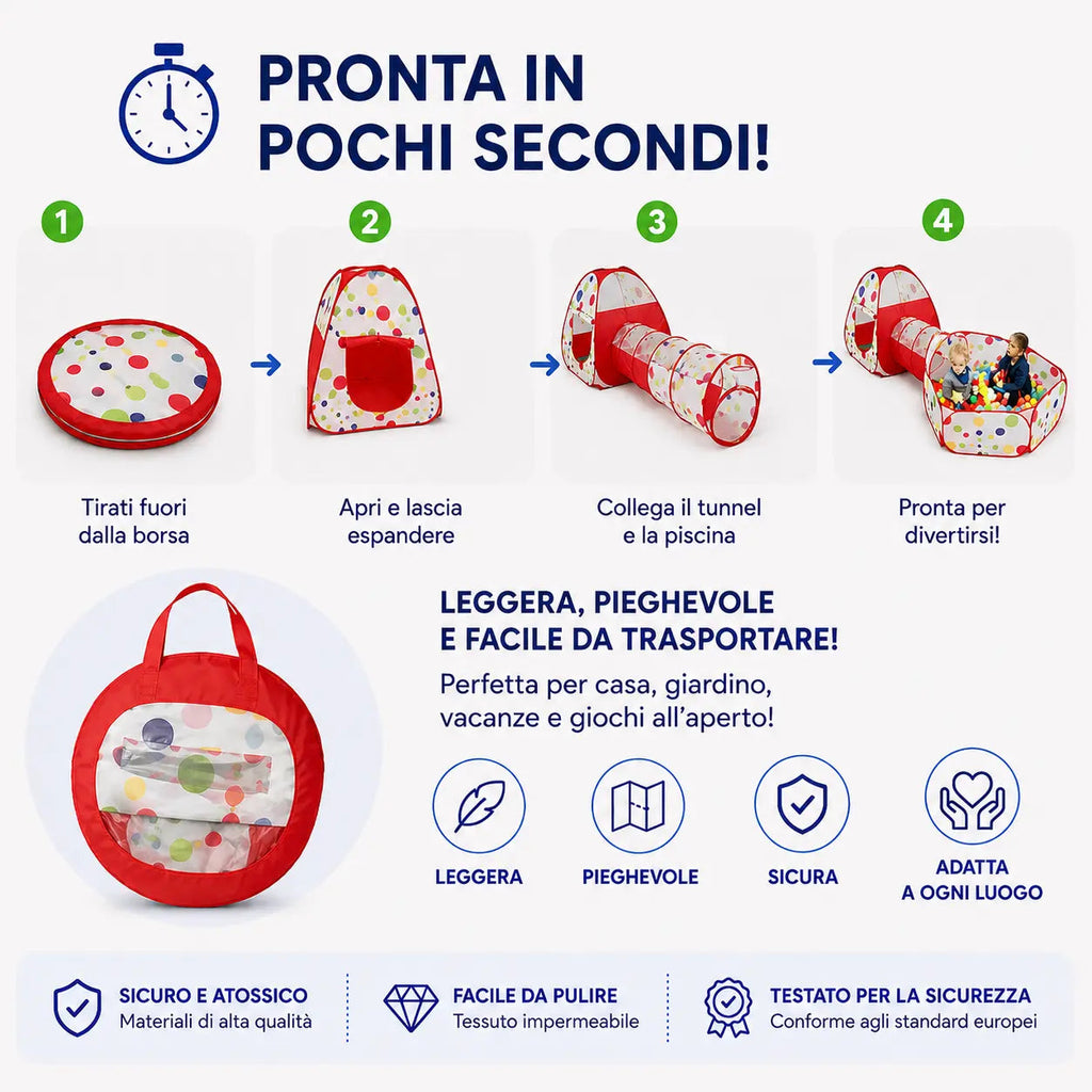 Tenda da gioco per bambini con tunnel - miraviglianegozio