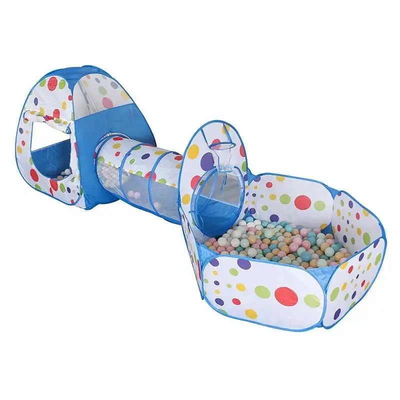 Tenda da gioco per bambini con tunnel colorato di Miraviglianegozio, struttura in tessuto resistente e spazio di divertimento.